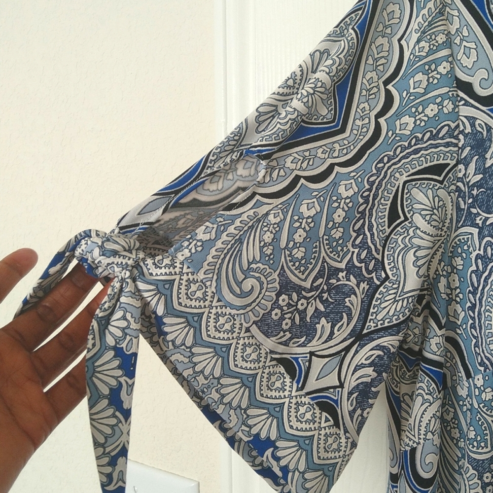 New Sandra Darren women's square neck, tie sleeve, paisley floral dress size 1X - Picture 4 of 9